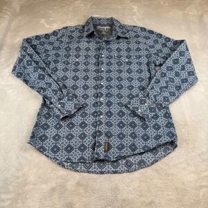 Wrangler Retro Premium Mens Long Sleeve‎ Button Down Shirt Blue Pattern L